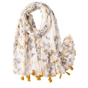 All-over butterfly  Print  Scarf Tassels‎ Lightweight womens shawl wrap